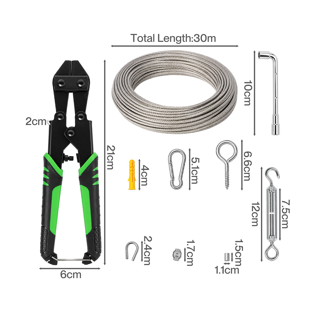 Traderight Wire Rope Kit 30M 3mm Steel Garden for Climbing Plants Cutter Silver-2109799594676916227
