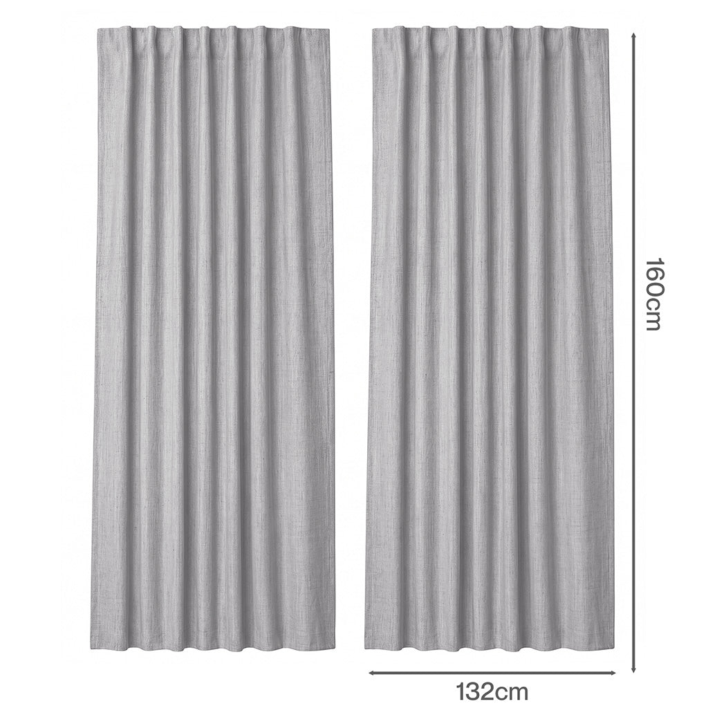 Marlow Blackout Curtains 2 Panels Thermal Linen Look Blockout Drapes Grey-2072893565129854978