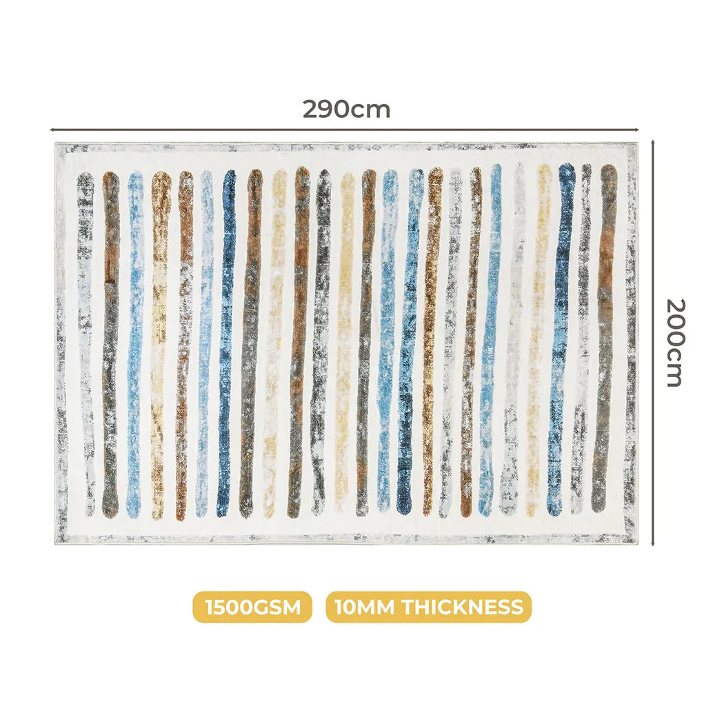 Marlow Floor Rug Short Pile Washable Carpet Soft Plush Non Slip Stripe 200x290-2006732847481753602
