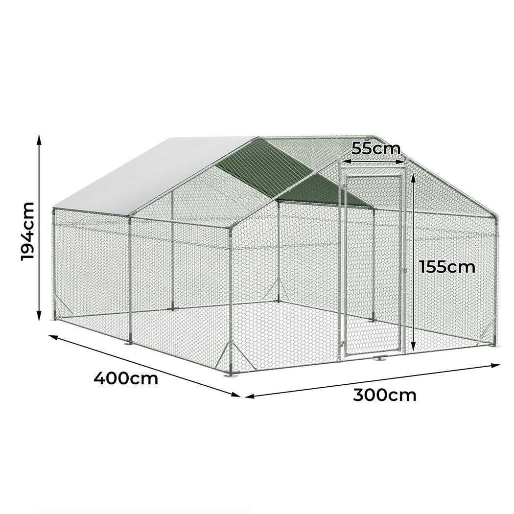 Pawz 400x300x194cm Large Metal Walk-in Chicken Coop Cage-1894516808476659714