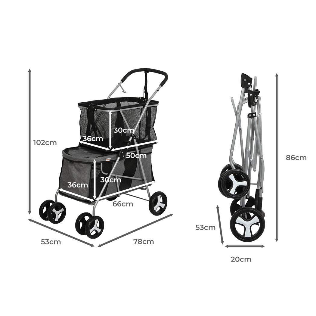 PaWz Pet Stroller 2-Tier Dog Cat Carrier Foldable-1864184625967009794