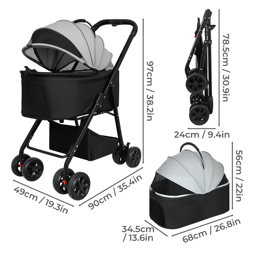 Pawz Pet Stroller 3 in1Dog Cat Pram Foldable Carrier-2065254637061148674