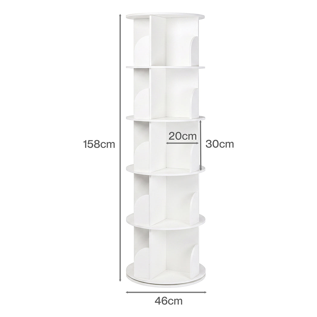 Levede Rotating Bookshelf 5 Tier Book Storage Space Saving Round Tower White-2109799589173989379