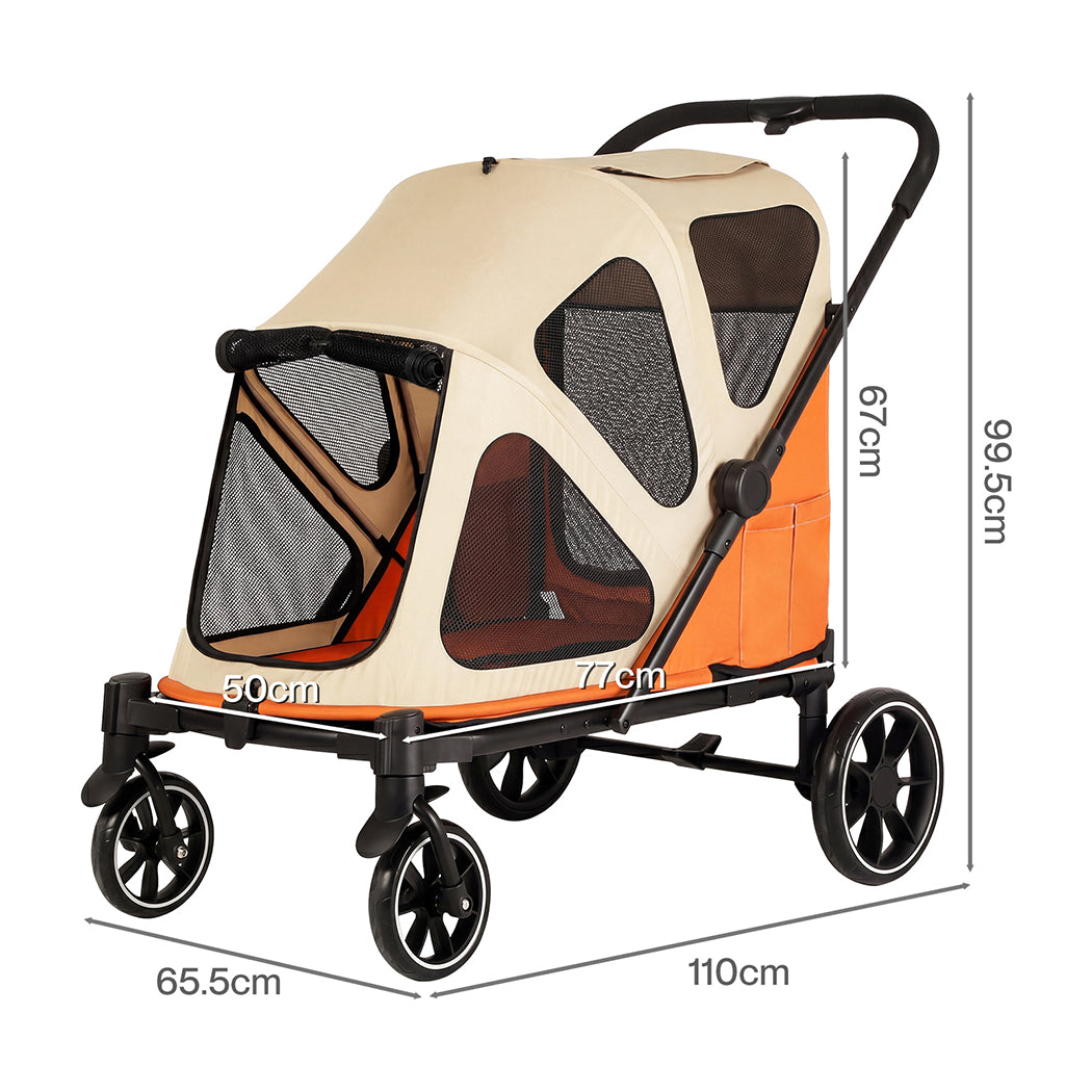 PaWz Dog Stroller Pet Pram Foldable Mesh Ventilated Seat Safety Leash Orange-2100034992506802178