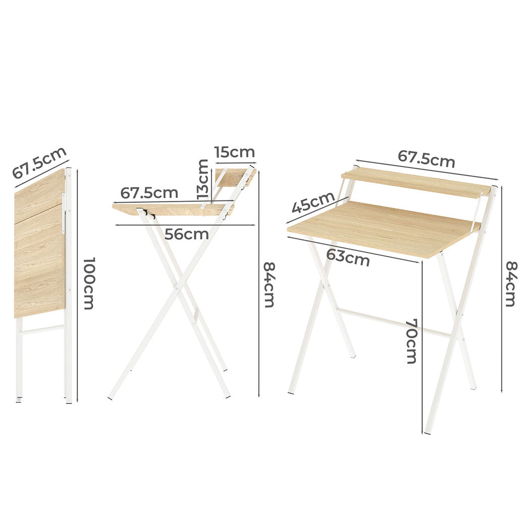 Levede Foldable Computer Desk Office Study Desk Oak-2011971108705800194