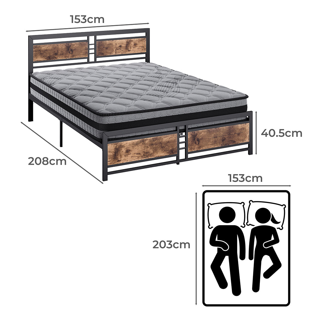 Metal Bed Frame Mattress Base Set Wood Queen-1864183203493974018