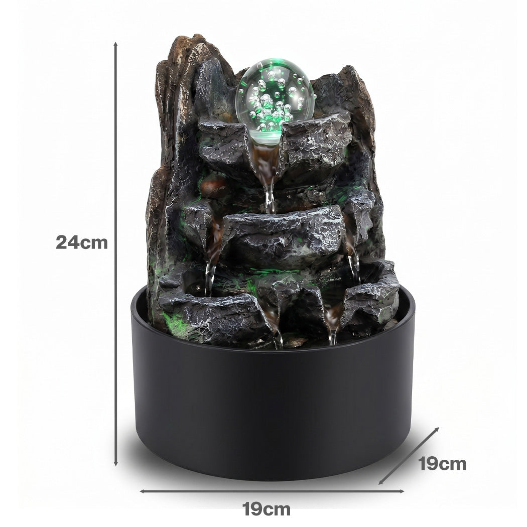 Spector Tabletop Water Fountain Resin LED Light 3 Flow Levels Waterfall Office-2061251862543339522