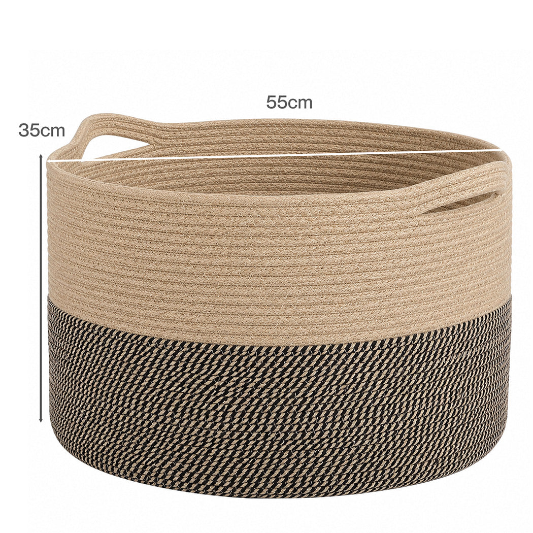 Levede Blanket Basket Large Cotton Rope Jute with Handles Foldable Home Yellow-2100035023964082178