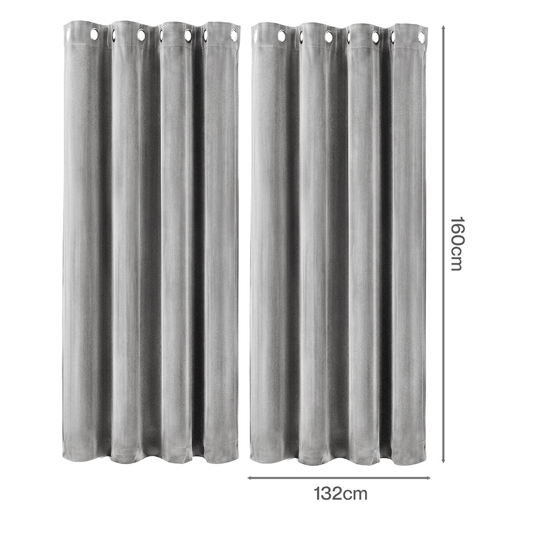Marlow Velvet Blackout Curtains 2-Panel Room Darkening Eyelet Curtains Grey-2072893567436722178