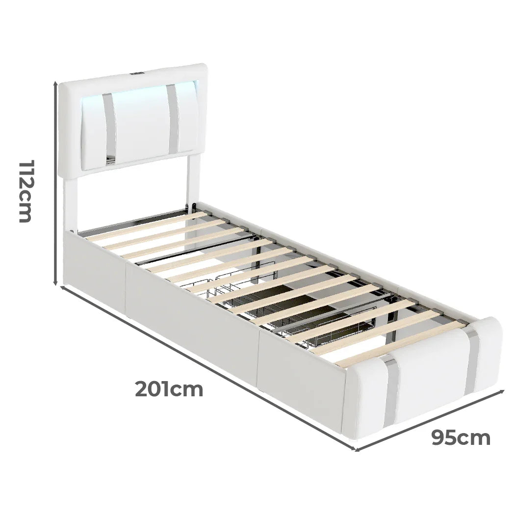 Levede Single Bed Frame Leather Headboard RGB 2 Drawers-2050056740216639490