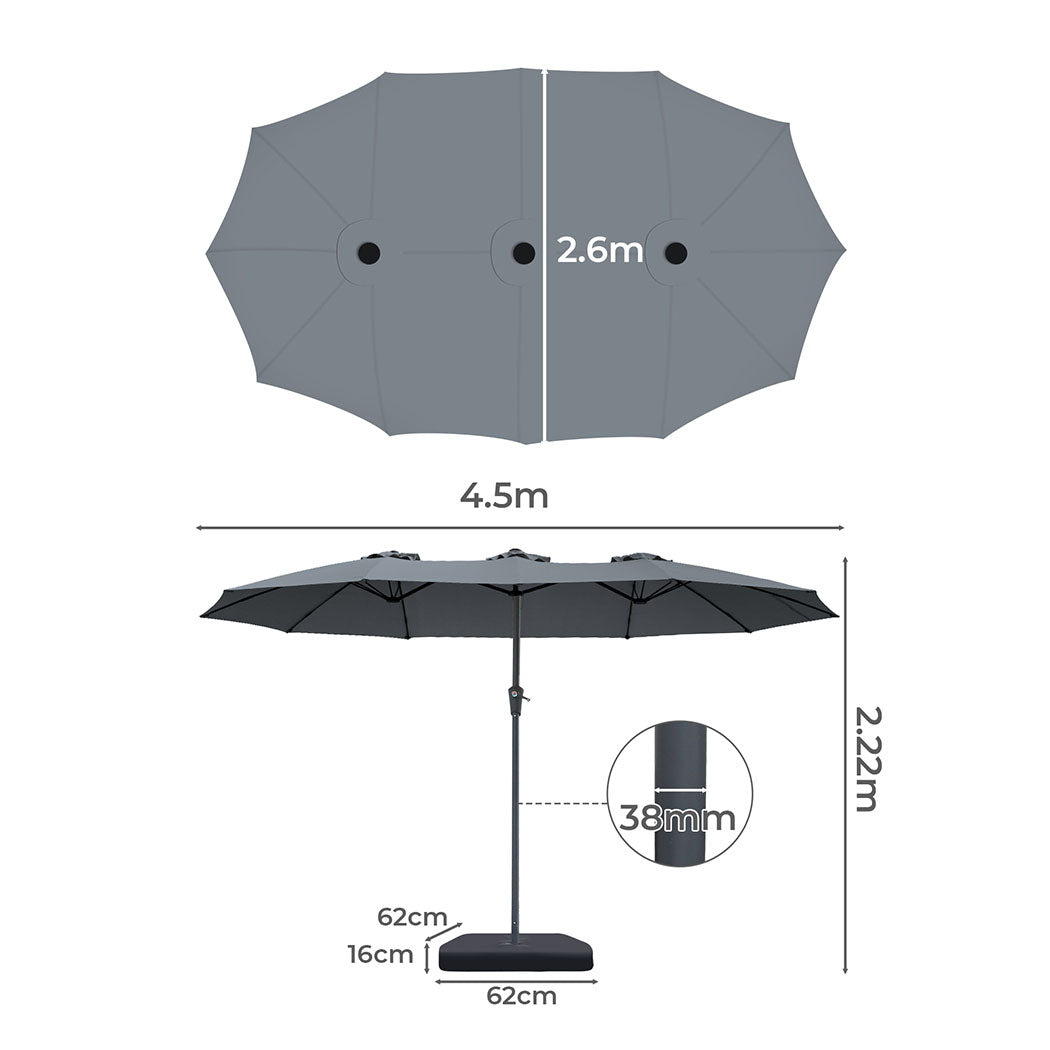 Centra 4.5M Double-sided Patio Umbrella Outdoor Umbrella Base Stand Grey-1910112247557001218