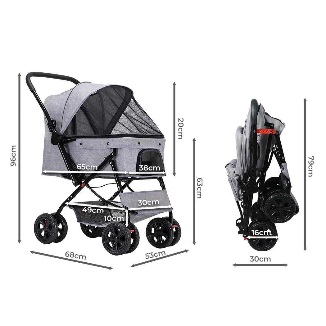 PaWz Pet Stroller Pram Dog Carrier Trailer Grey-2006733031943049218
