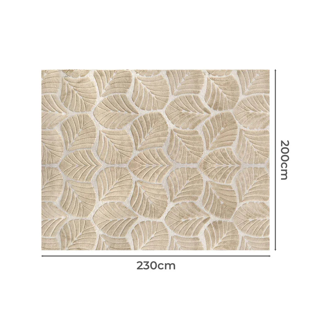 Marlow Floor Rug Soft Embossed Carpet Non Slip Plush Shaggy Rugs Leaf Pattern-2018816822400389122