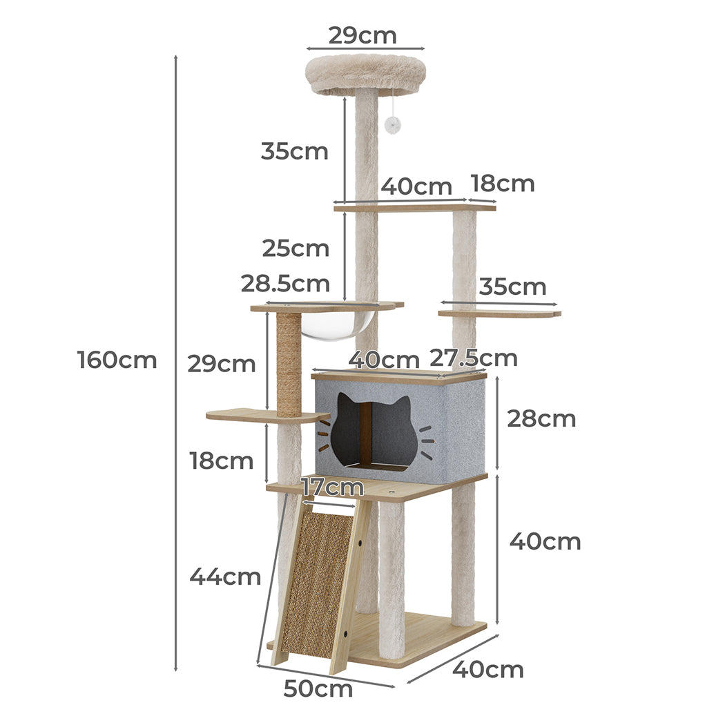 Pawz Cat Tree Tower Large Scratcher Condo House 160cm-1942353719559589890