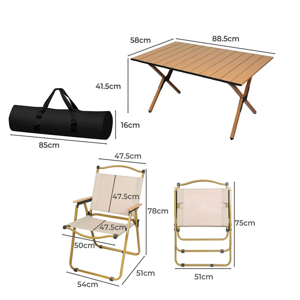 Levede Folding Camping Table Chair Set Oak-2006733114654724098