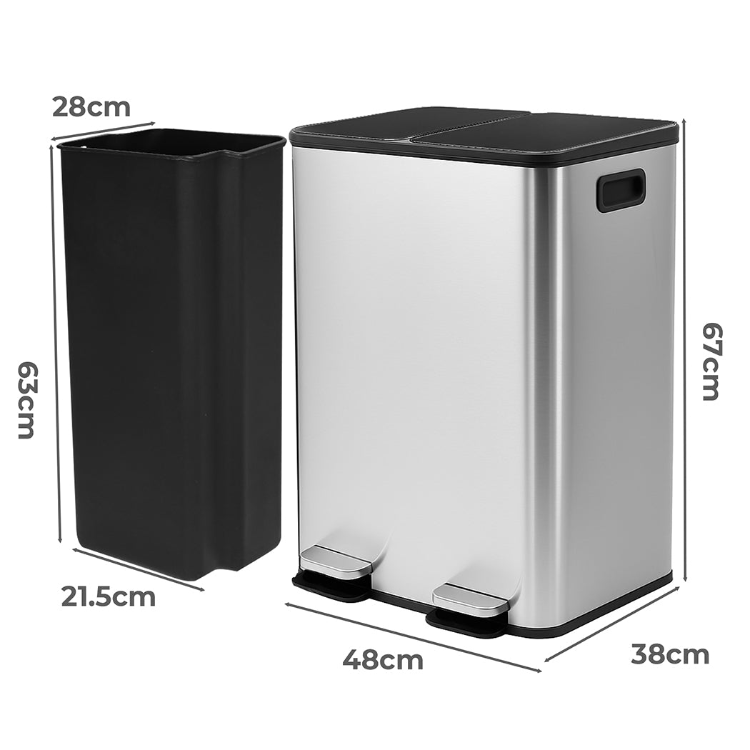 Toque 60L Pedal Bin Kitchen Waste Can Recycling Dustbin-2065254654480093186