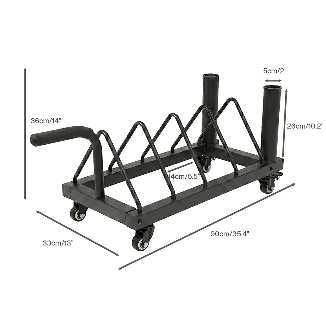 Centra Horizontal Bumper Plate Rack with Wheels Barbell Weight Storage Holder-2050059020890411010