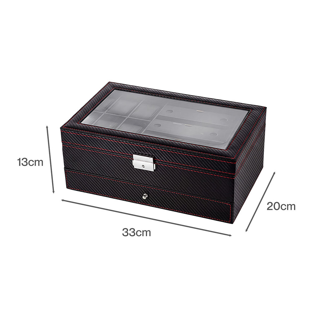 Watch Box 6 Slot Watch Case Jewellry Box PU Leather with Drawer Black-2100034976140627970