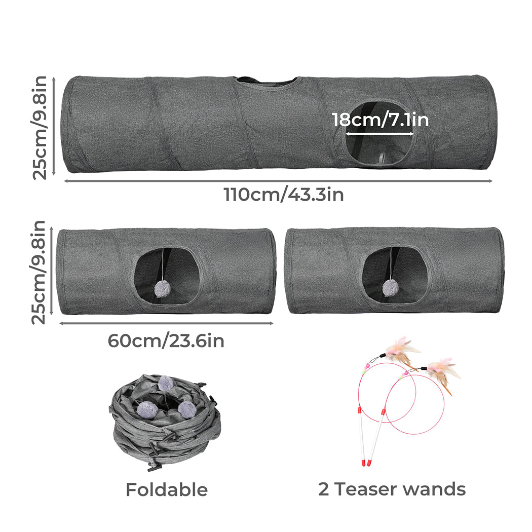 Pawz Large Cat Tunnels 3 Pcs Modular Foldable Linen Tube Kittens Rabbits Toys-2065254293677674498