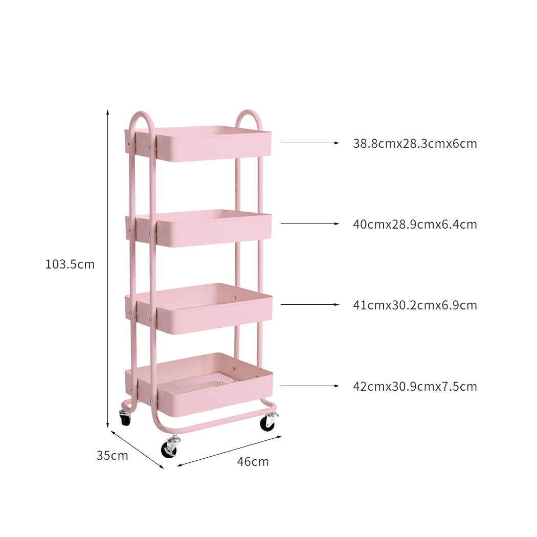 Levede 4 Tiers Kitchen Trolley Cart Pink-2018816727307128834