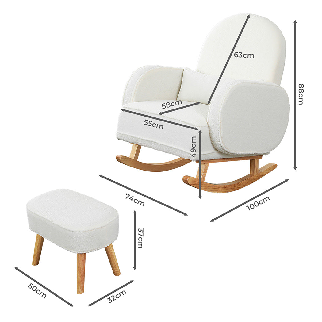 Levede Fleece Rocking Chair with footstool-1910112200622739458