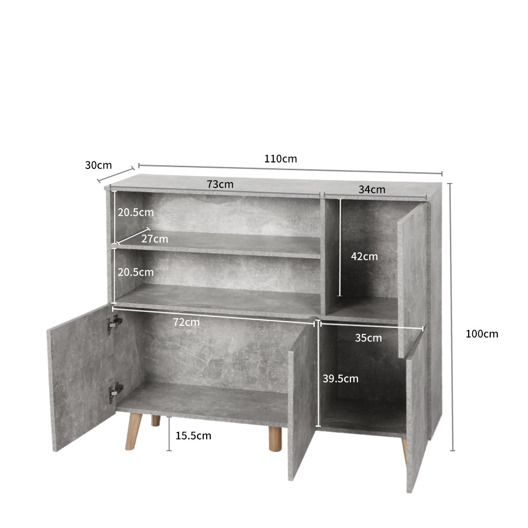 Levede Buffet Sideboard Storage Cabinet Grey-1864183278211305474