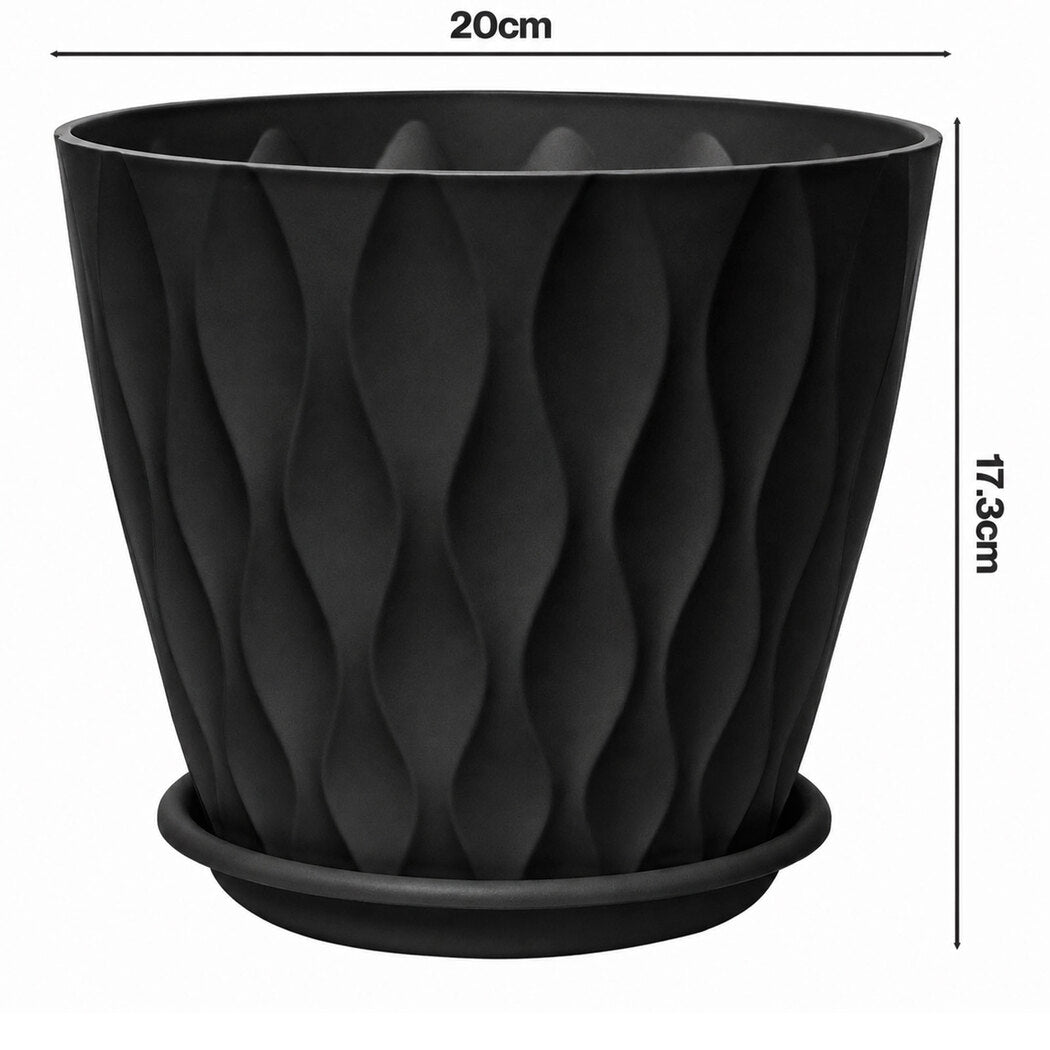Toque Plant Pots 5 Pcs 8 Inchs Plastic Planter Pots with Drainage Saucers Black-2072893580812357634