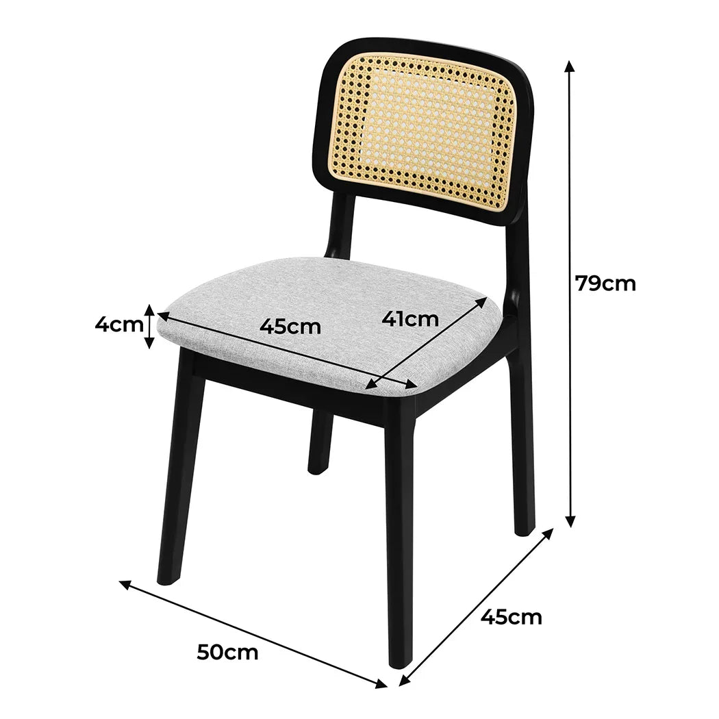 Levede Dining Chair Wood Rattan Armless Black x4-2006732736164925442