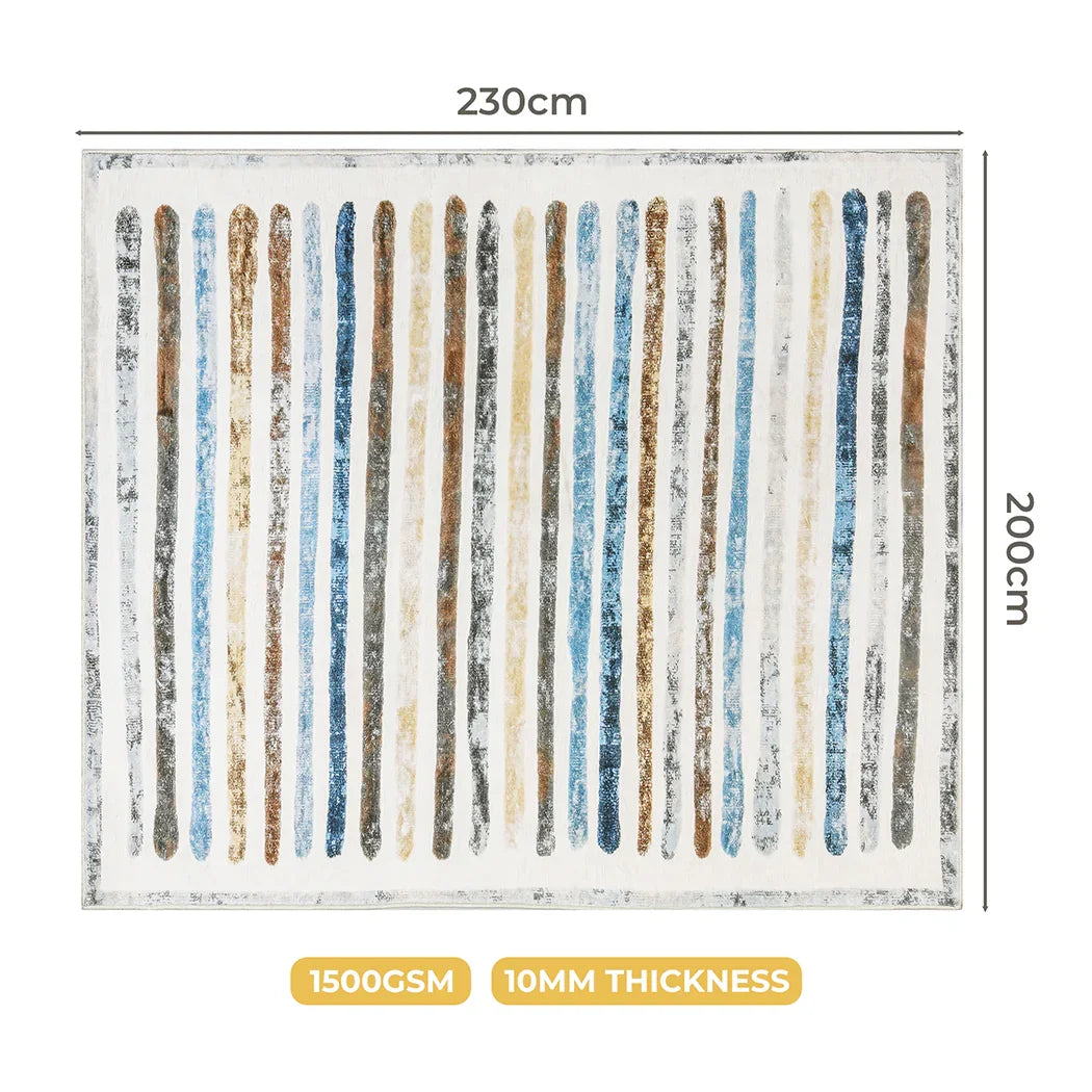 Marlow Floor Rug Short Pile Washable Carpet Soft Plush Non Slip Stripe 200x230-2006732847288815618