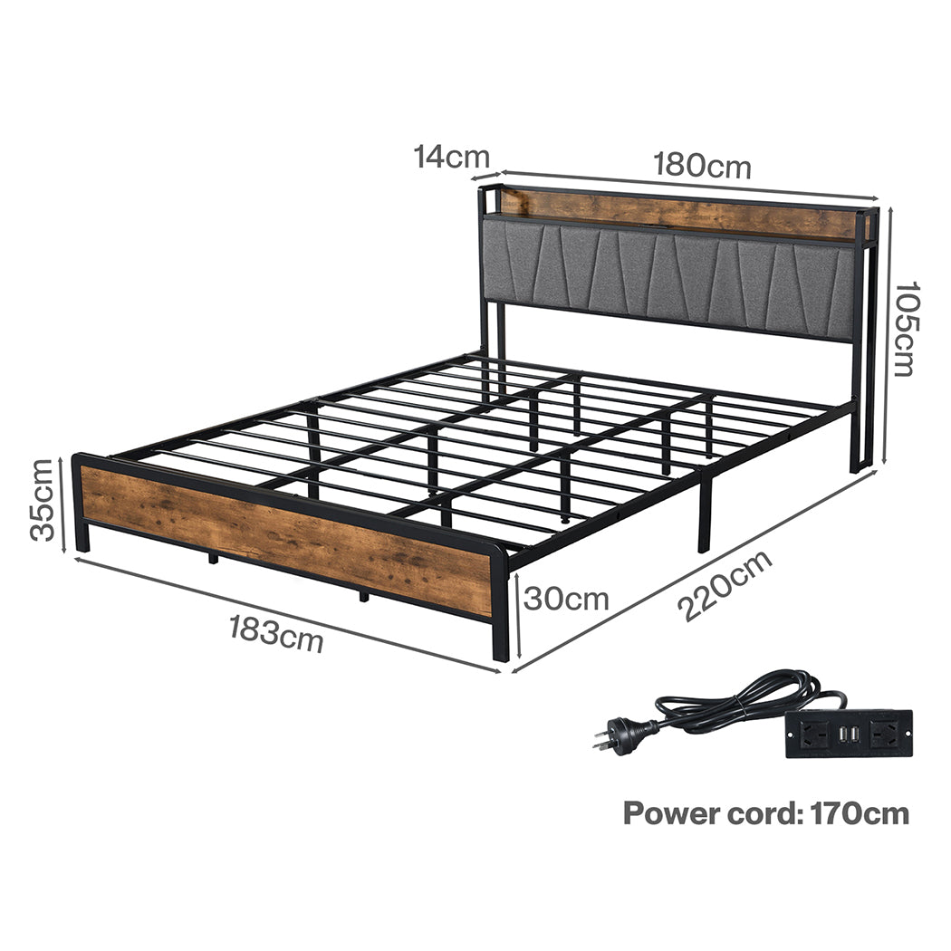 Levede King Bed Frame Industrial Tufted Soft Storage Headboard USB Charge-2100034936470900738