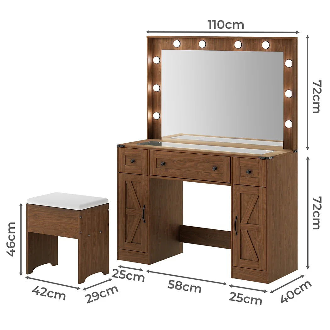 Levede Dressing Table LED Makeup Mirror Stool Set  Vanity Desk Cabinet 3 Drawers-2050056769220251650