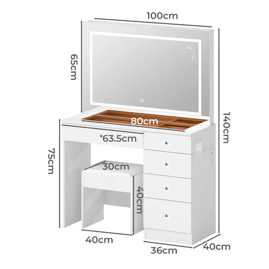 Levede Dressing Table LED Makeup Mirror Stool Set Vanity Desk 5 Storage Drawer-2050056769404801026