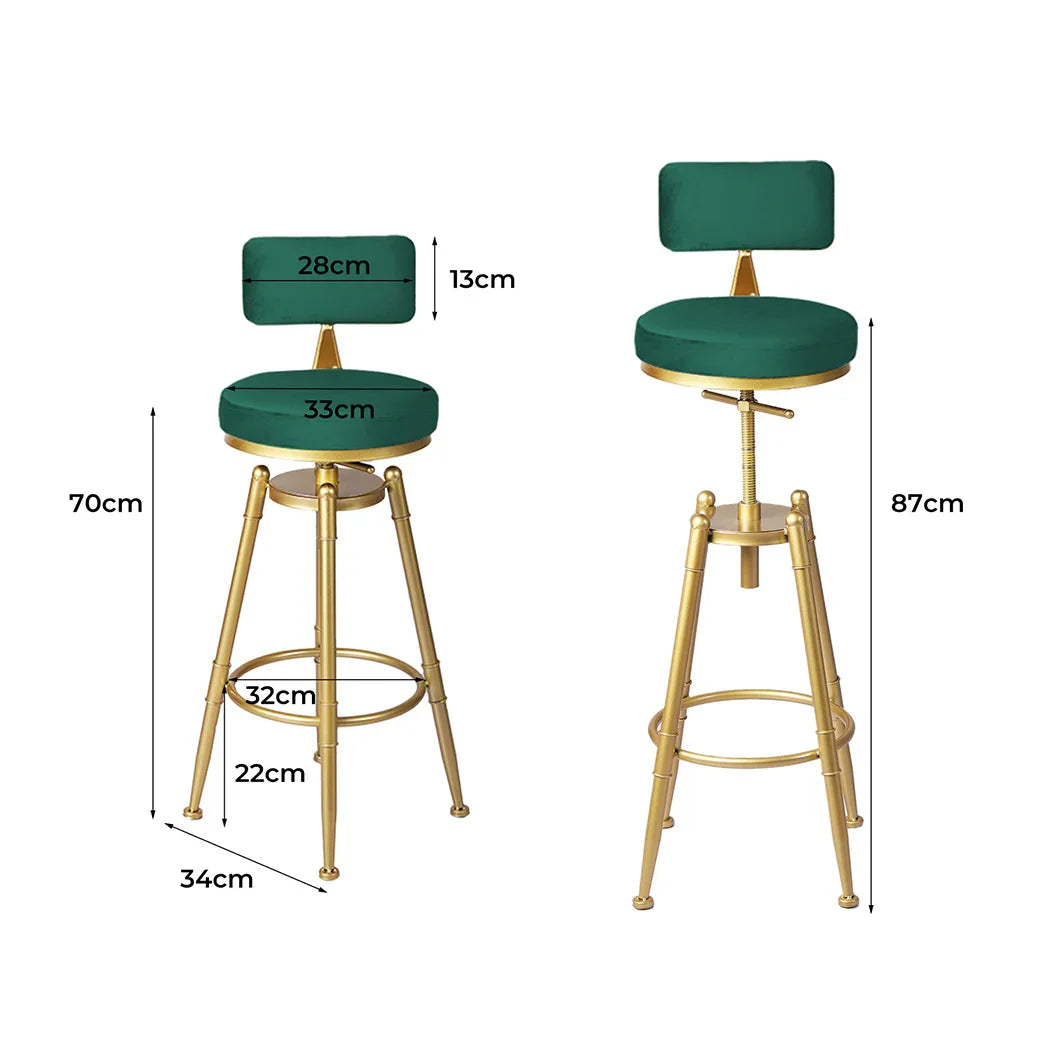 Levede 1x Bar Stools Velvet Kitchen Green-2018816867321384962
