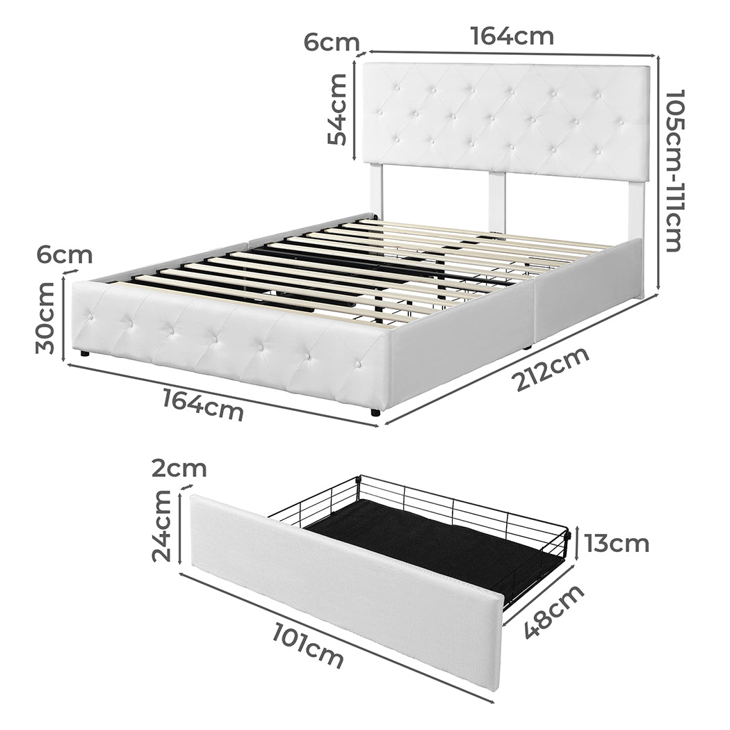 Levede Queen Bed Frame Tufted 4 Drawer-1864183200075616258