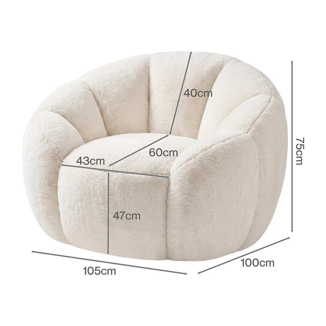 Levede Bean Bag Chair Faux Rabbit Fur Floral Shaped Reading Sofa Chair White-2109799585139068931