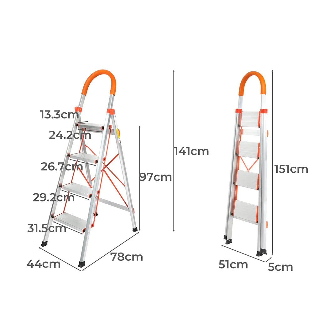Traderight 4 Step Ladder Folding Aluminium-2029387262730571778