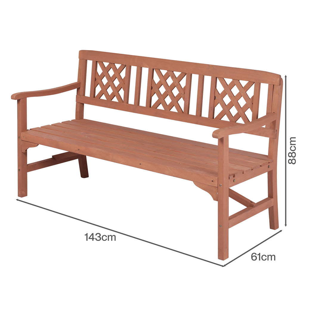 Levede 3 Seater Garden Bench Eucalyptus Wood Outdoor Patio Backrest Red Brown-2100034983359025154