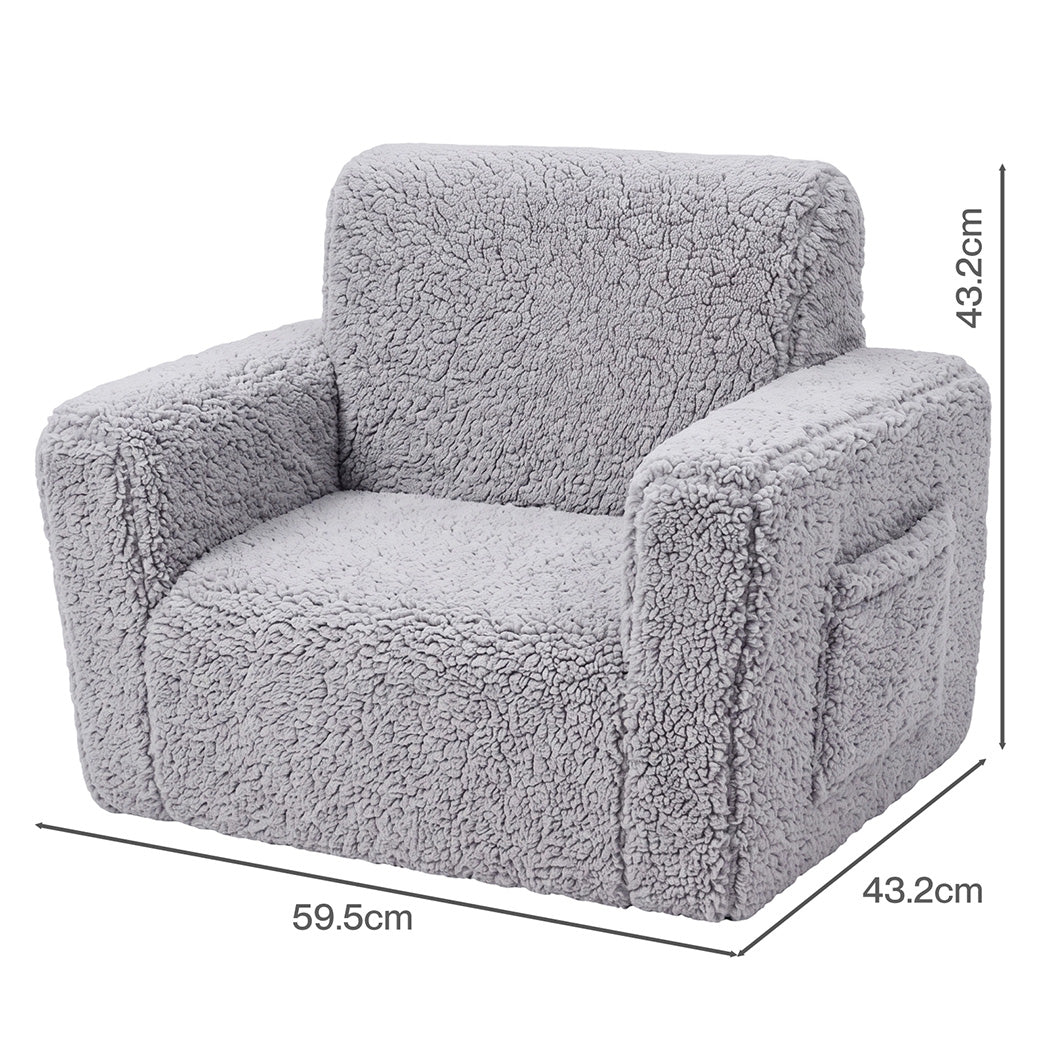 BoPeep Kids Sofa Fold Out Couch 2 In 1 Plush Toddler Lounger for Playroom Grey-2109799595259924483