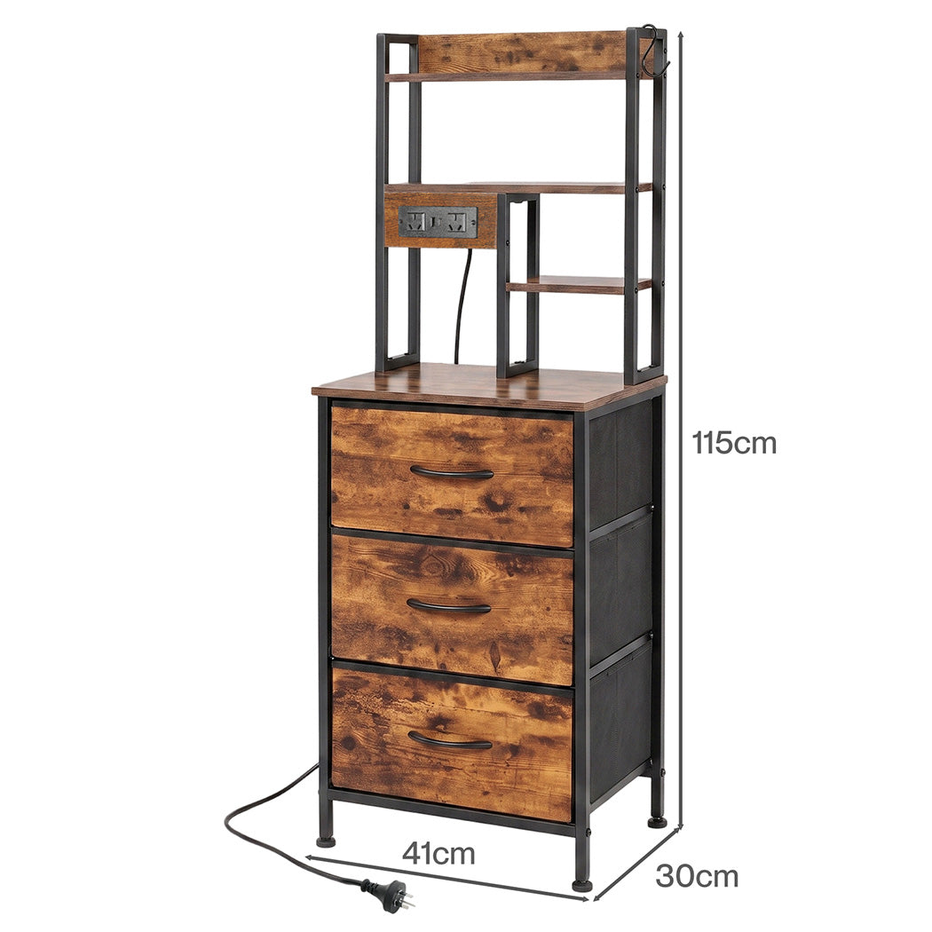 Levede Bedside Table with Charging Station 3 Drawer RGB Light Night Stand Brown-2109799597113806851