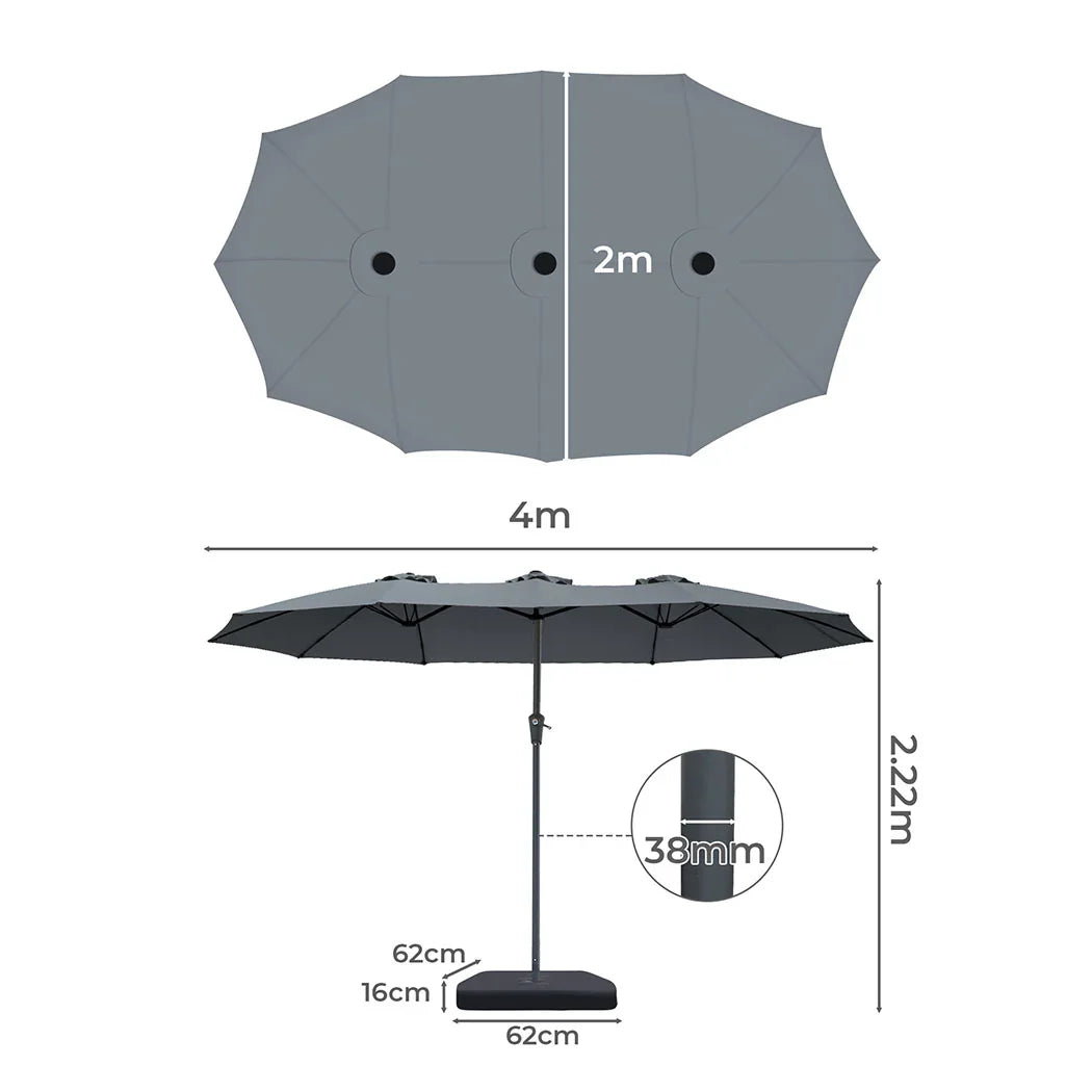 Centra 4M Double-sided Patio Umbrella Outdoor Umbrella Base Stand Grey-2018816836216426498