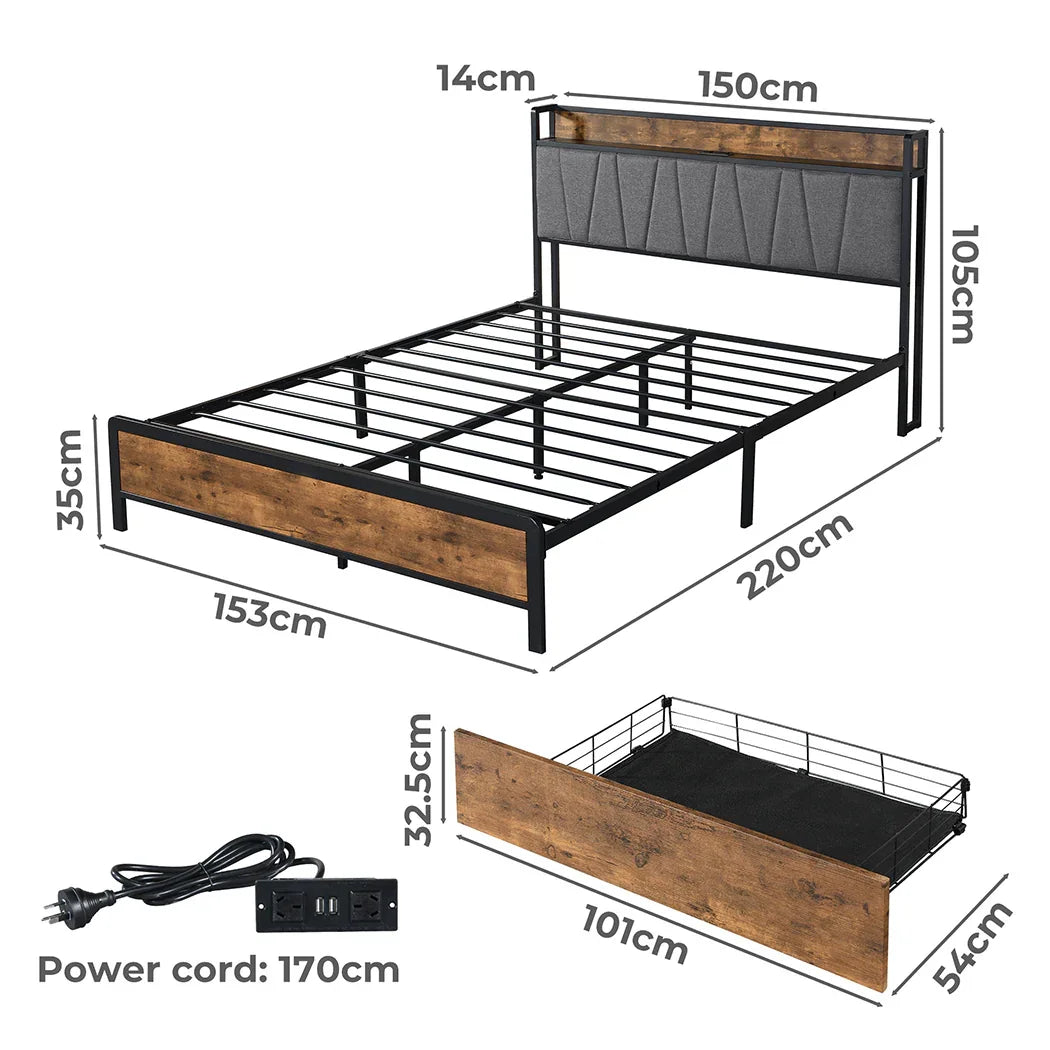 Levede Queen Bed Frame Tufted Headboard USB Charge-2006733226692972546
