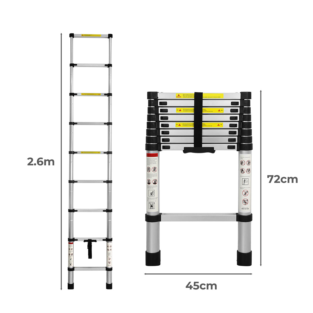 Traderight Multipurpose Ladder Telescopic 2.6M Silver 2.6 Meter-1864184264447365122