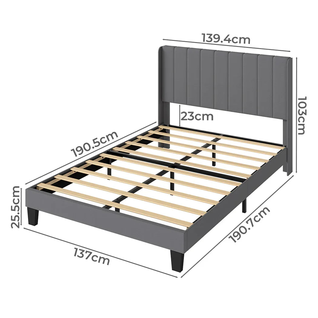 Levede Metal Wooden Bed Frame Double Panel Plush Upholstered Soft Headboard Grey-2050056770482737154