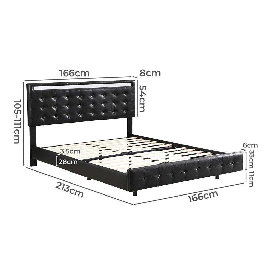 Levede  Floating Bed Frame Queen with Headboard LED Lights Mattress Base-2018816893917466626