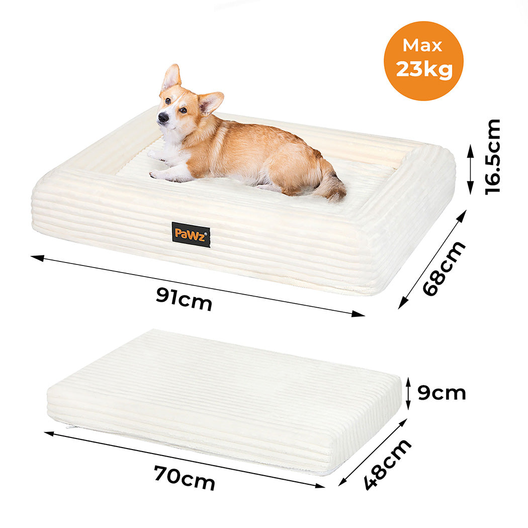 Pawz L Size Orthopedic Dog Bed with Corduroy Removable Cover Waterproof Washable Beige-2065254248819593218