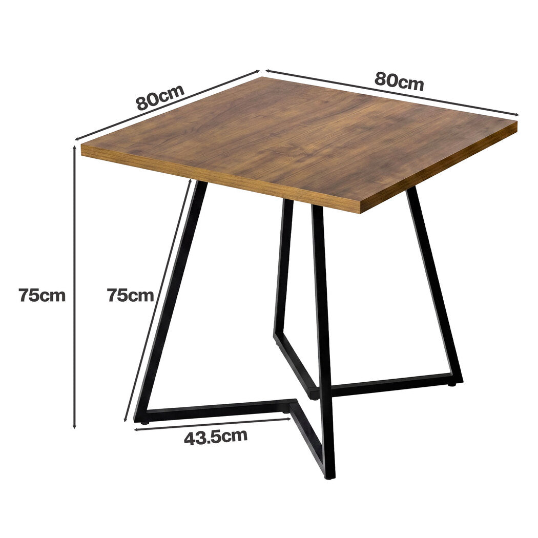 Levede Dining Table 80cm Square Dining Table 4 Seater Wood Top Black Metal-2100034939377553410