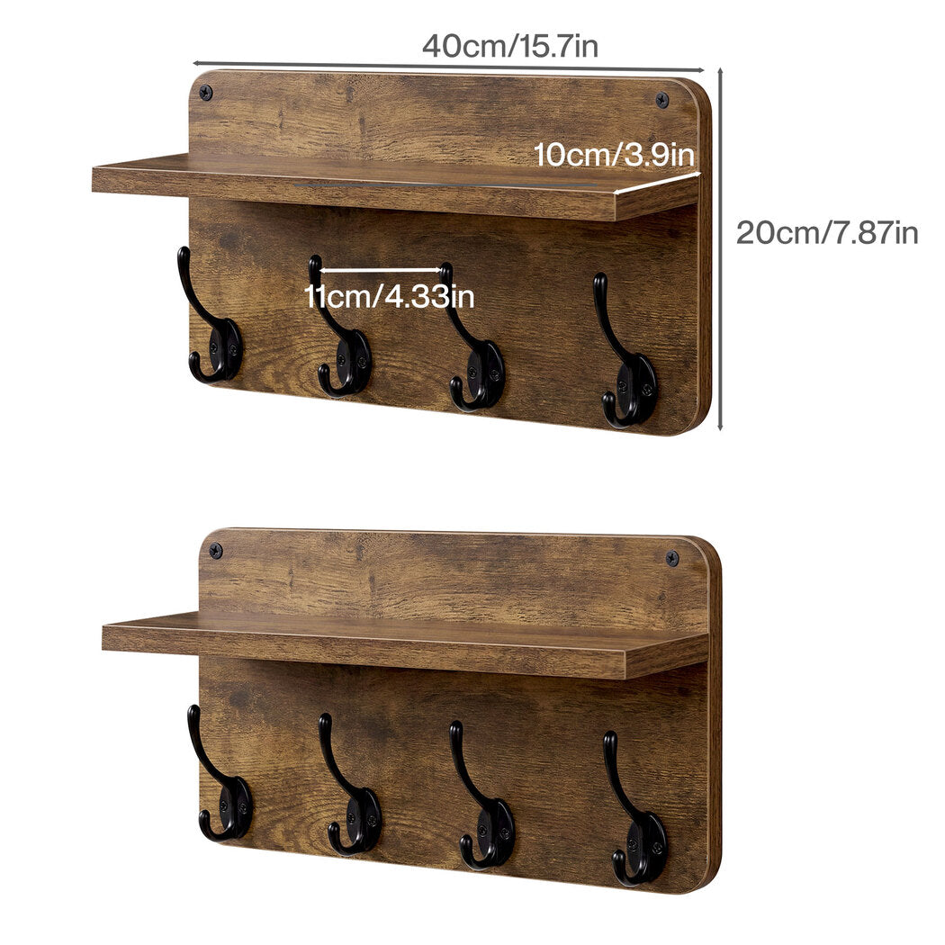 Levede Wall Mounted Coat Rack 2 Pcs Entryway Organizer Storage Rack Shelf Hooks-2061251860060311554
