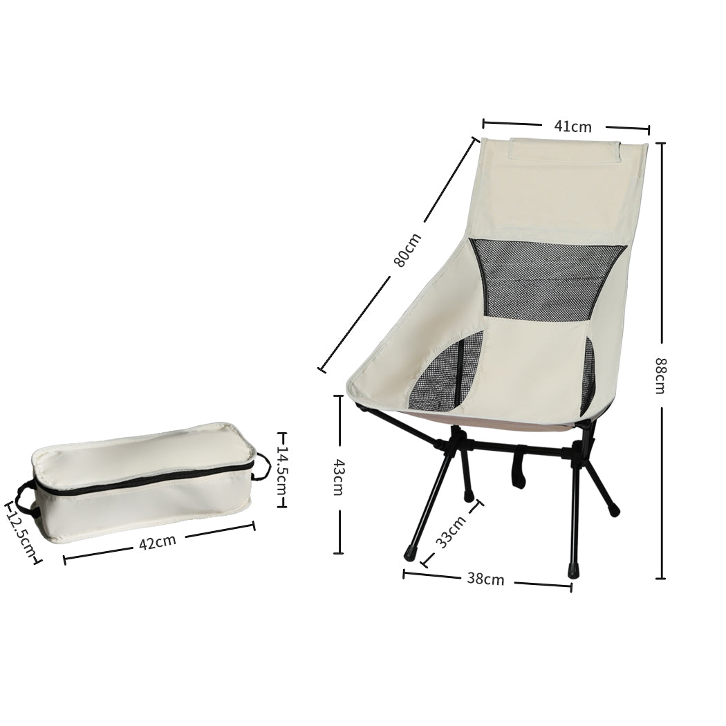 Levede Camping Chair Folding Outdoor Large Beige-1864184454625497090