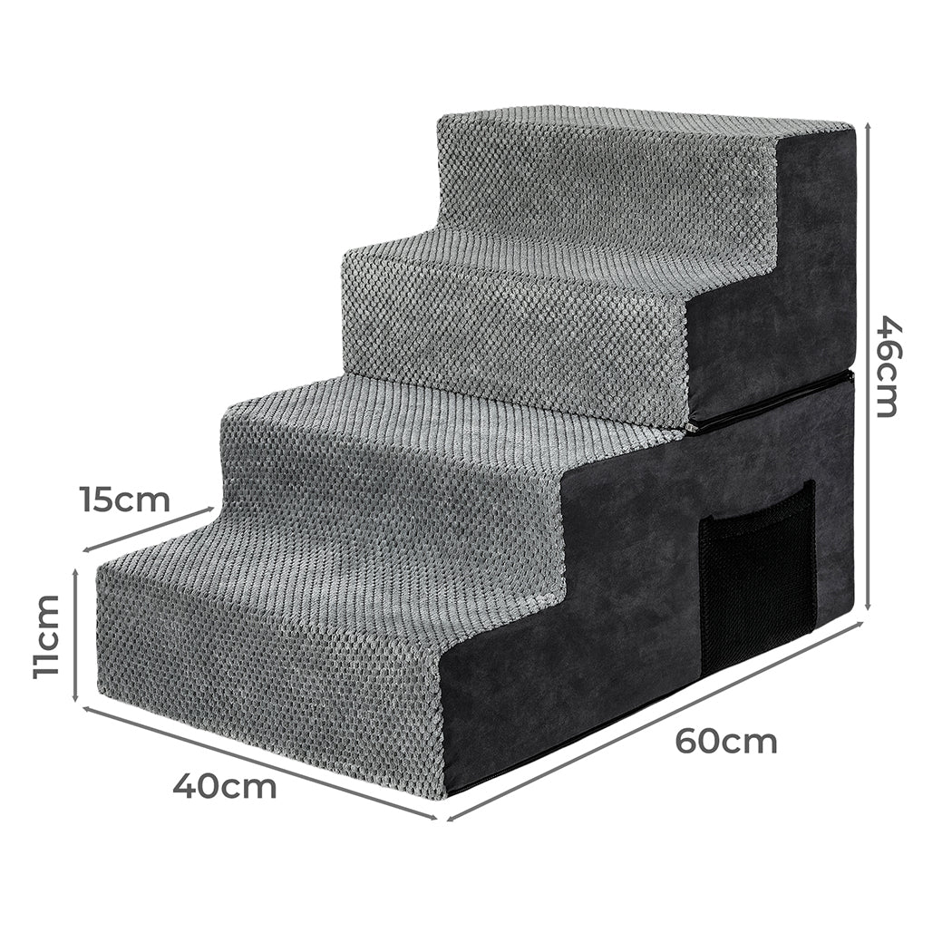 Pawz 4 Steps Pet Stairs Dog Ramp High Density Foam Grey-1973193605396959234