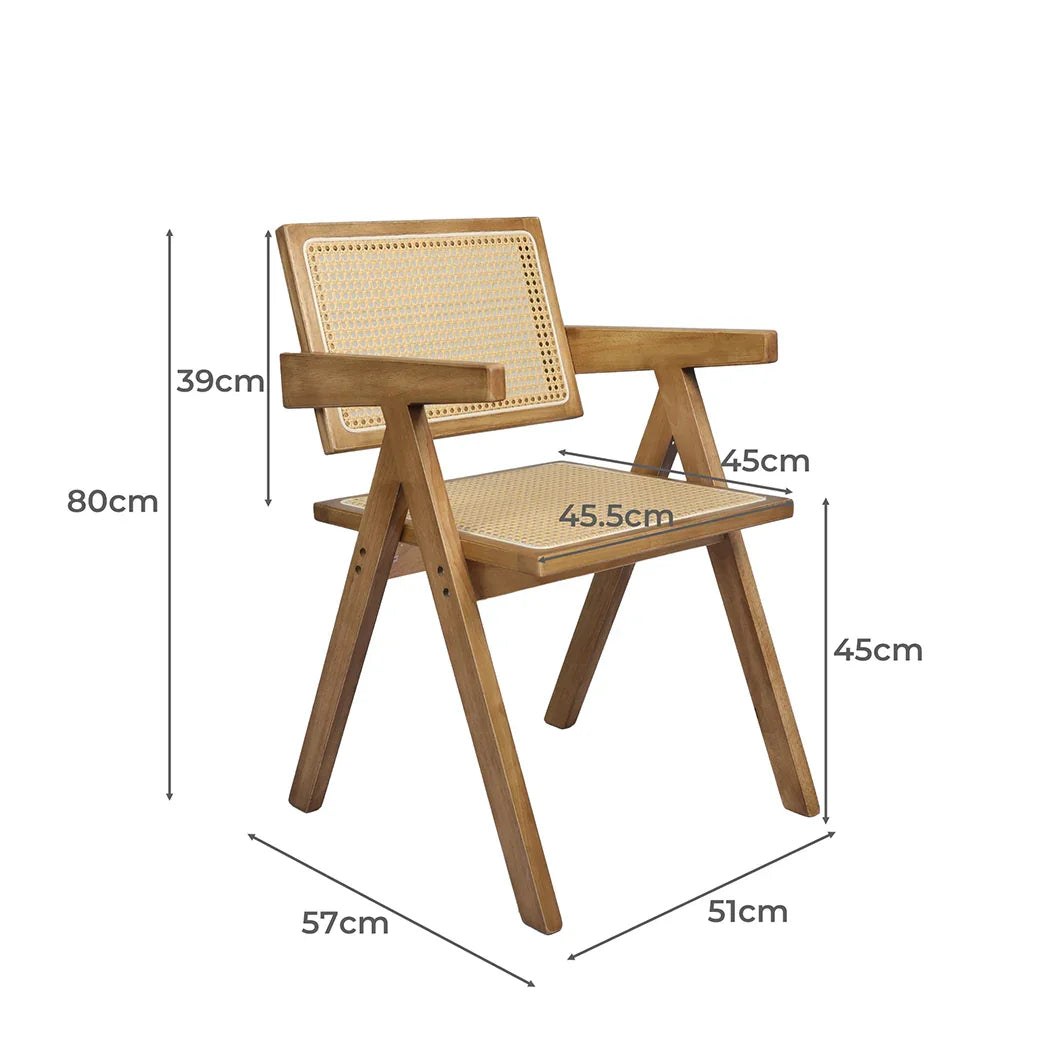 Levede 1x Dining Chair Solid Wood Rattan Natural-2006733274801639426